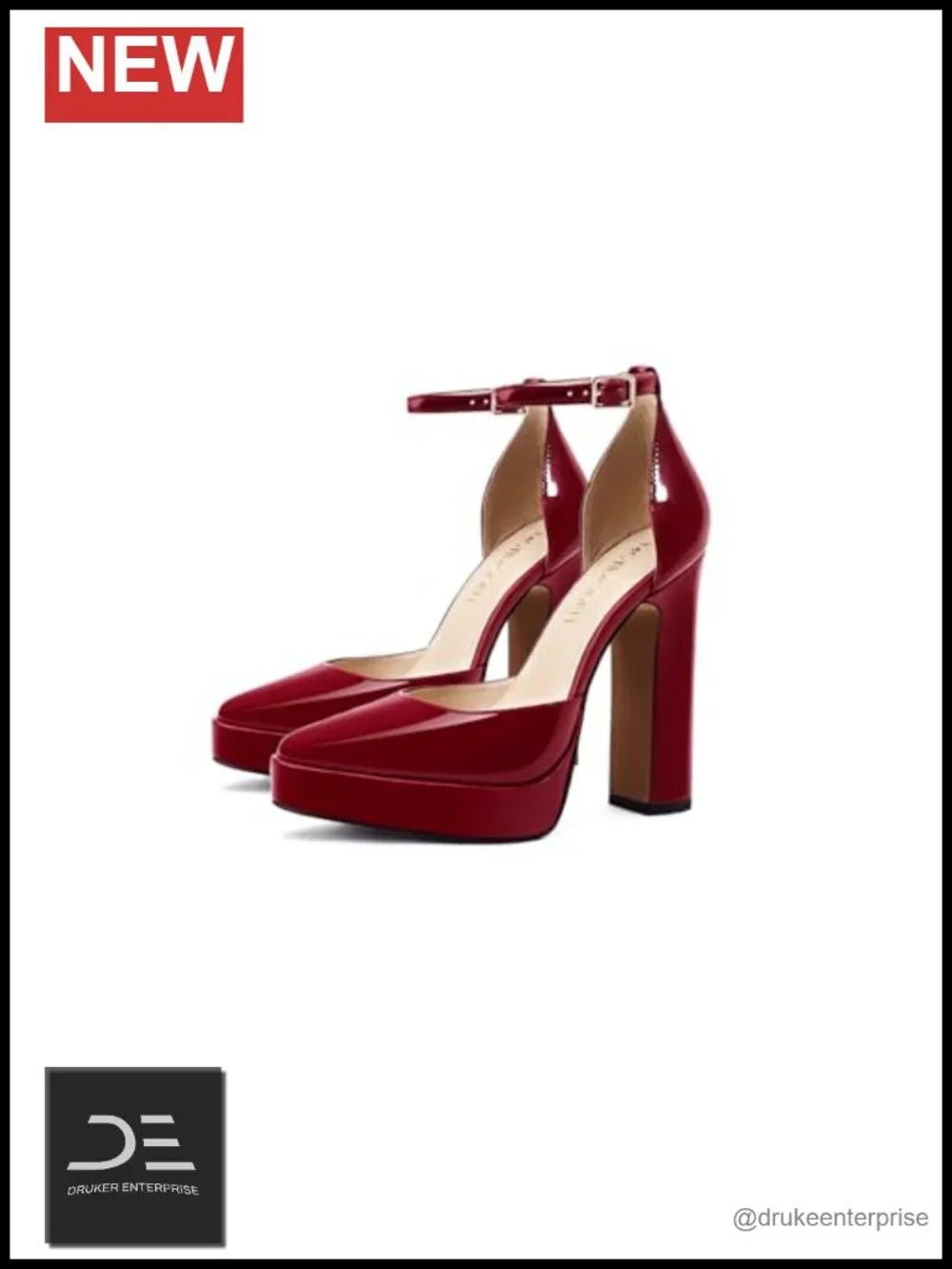 Faux Leather Platform Block Heel Pumps with Ankle Strap for Women